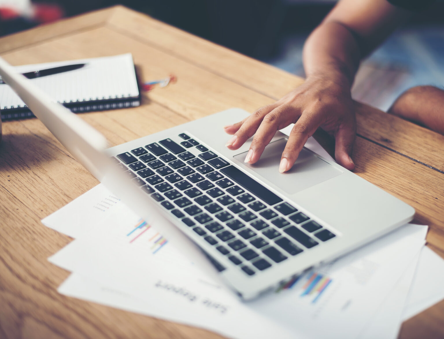 Woman hands working on laptop.