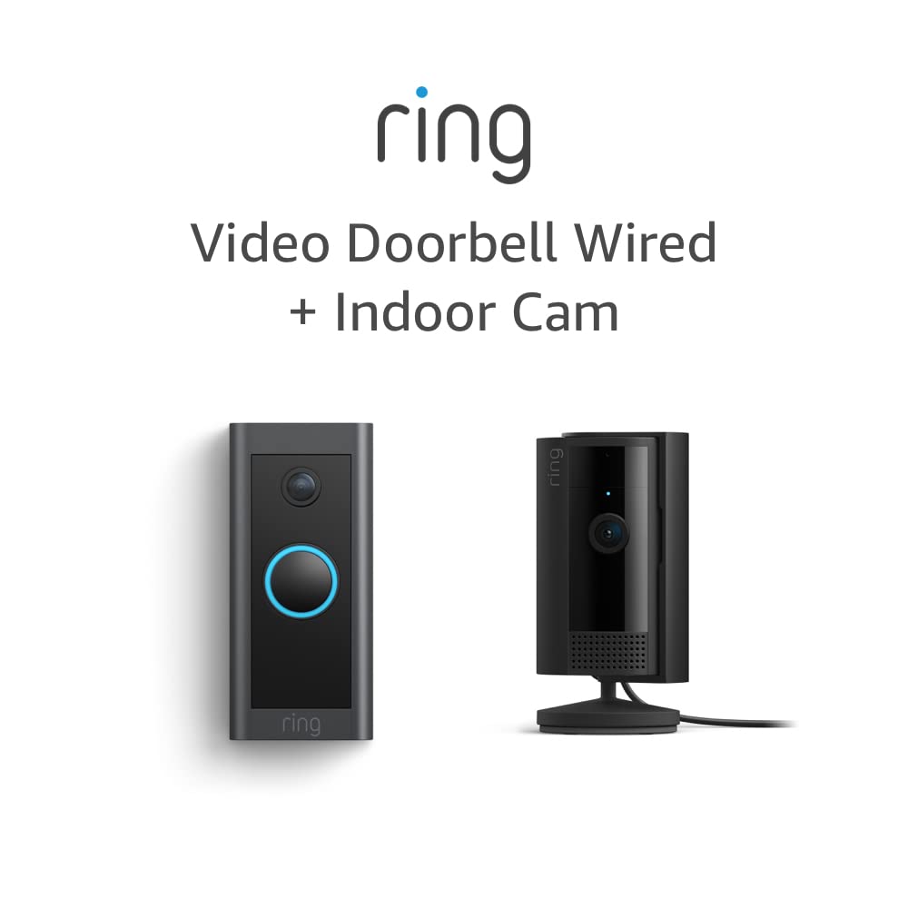 All-new Ring Indoor Cam, Black with Ring Video Doorbell Wired