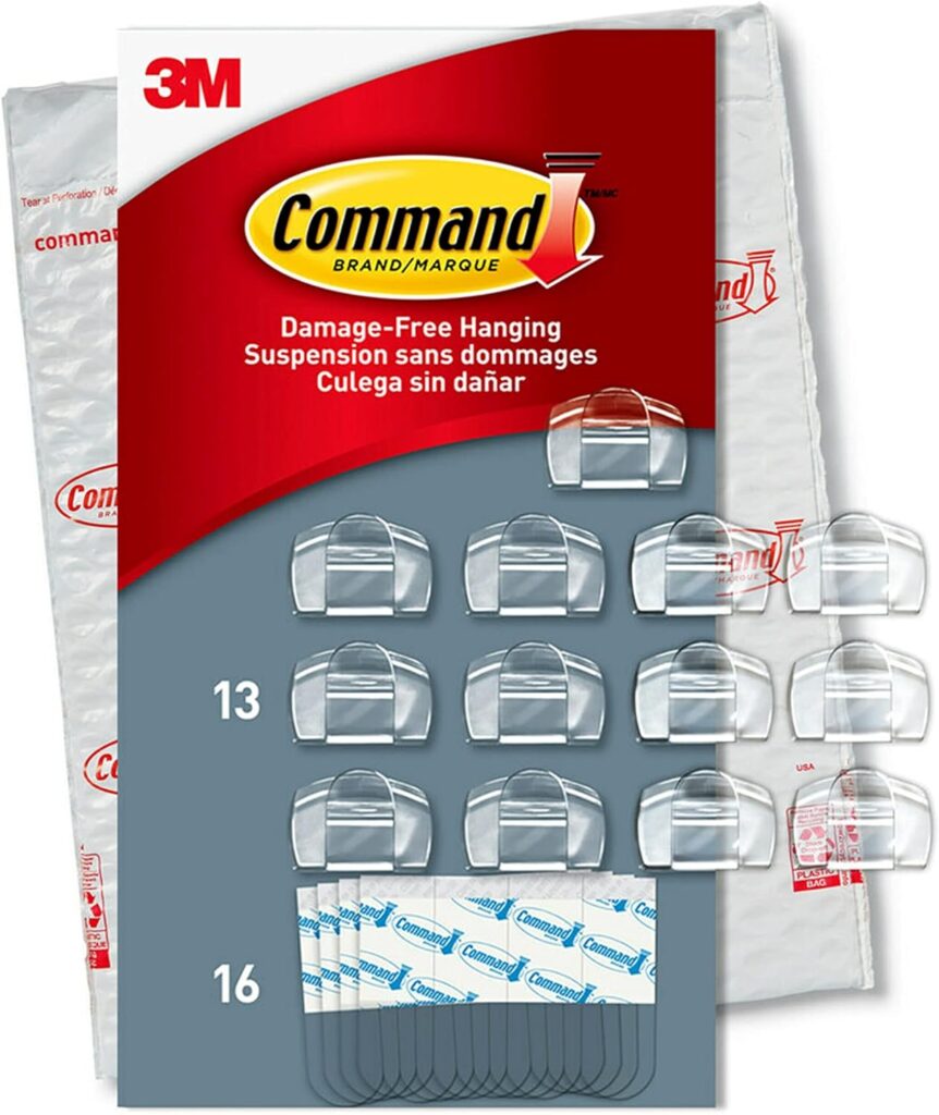 Command Round Cord Clips, Damage Free Hanging Cable Clips, No Tools Wall Clips for Hanging Electrical Cables, 13 Clear Cord Clips and 16 Command Strips