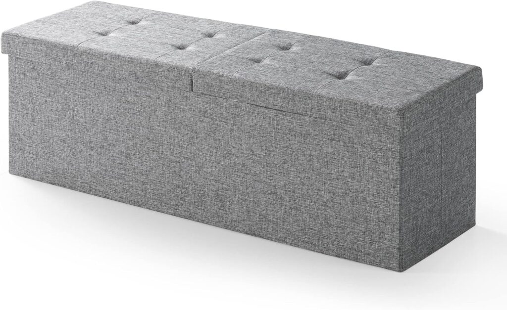 Otto & Ben 45" Storage Ottoman with SMART LIFT Top, Upholstered Tufted Bench, Foot Rest, Light Grey