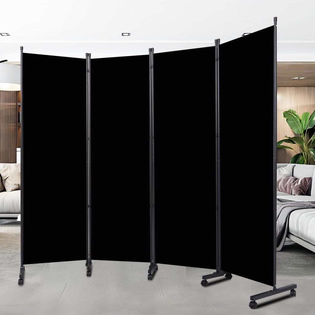 Room Divider Portable 88'' Partition Room Dividers and Folding Privacy Screens 4 Panel Wall Divider for Room Separation, Freestanding Fabric Room Divider Panel with Wheels for Home Office Hospital