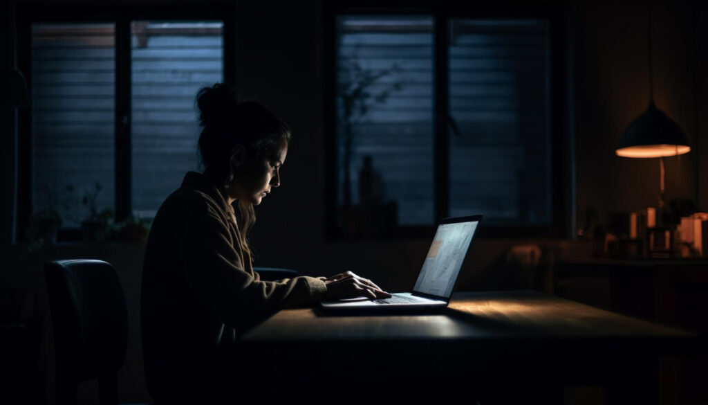 woman working in the dark - Home Office Lighting