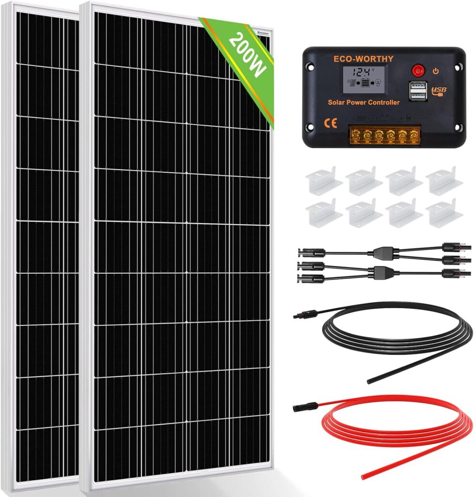 ECO-WORTHY 200 Watts 12 Volt/24 Volt Solar Panel Kit with High Efficiency Monocrystalline Solar Panel and 30A PWM Charge Controller for RV, Camper, Vehicle, Caravan and Other Off Grid Applications