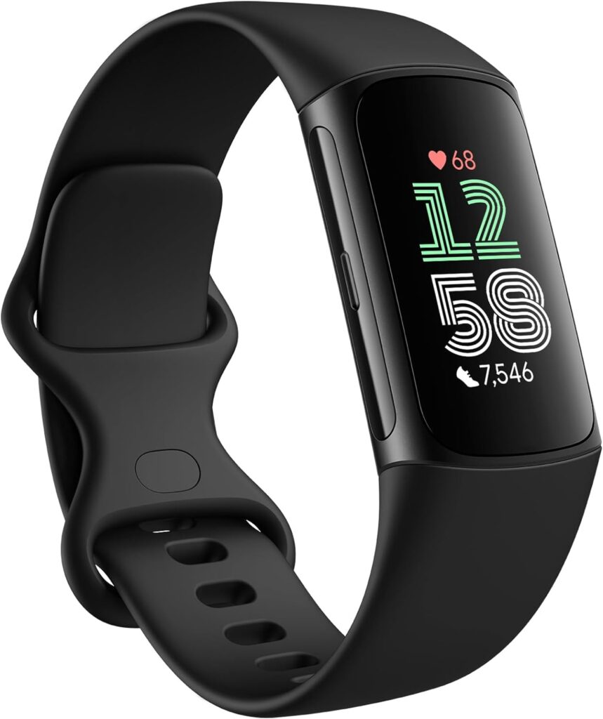 Fitbit Charge 6 Fitness Tracker with Google apps, Heart Rate on Exercise Equipment, 6-Months Premium Membership Included, GPS, Health Tools and More, Obsidian/Black, One Size (S & L Bands Included)