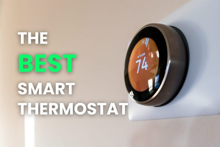 Sleek, circular Google Nest Learning Thermostat with a black display mounted on a beige wall.