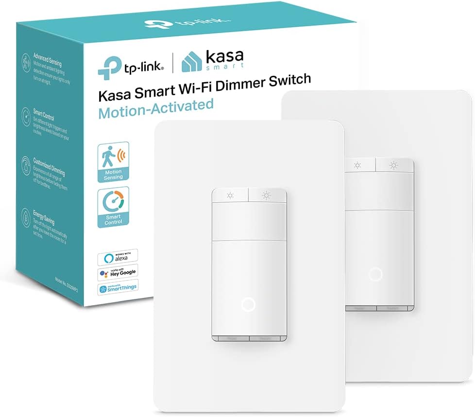 Kasa Smart Motion Sensor Switch, Dimmer Light Switch, Single Pole, Needs Neutral Wire, 2.4GHz Wi-Fi, Compatible with Alexa & Google Assistant, UL Certified, No Hub Required(ES20MP2) White 2-Pack