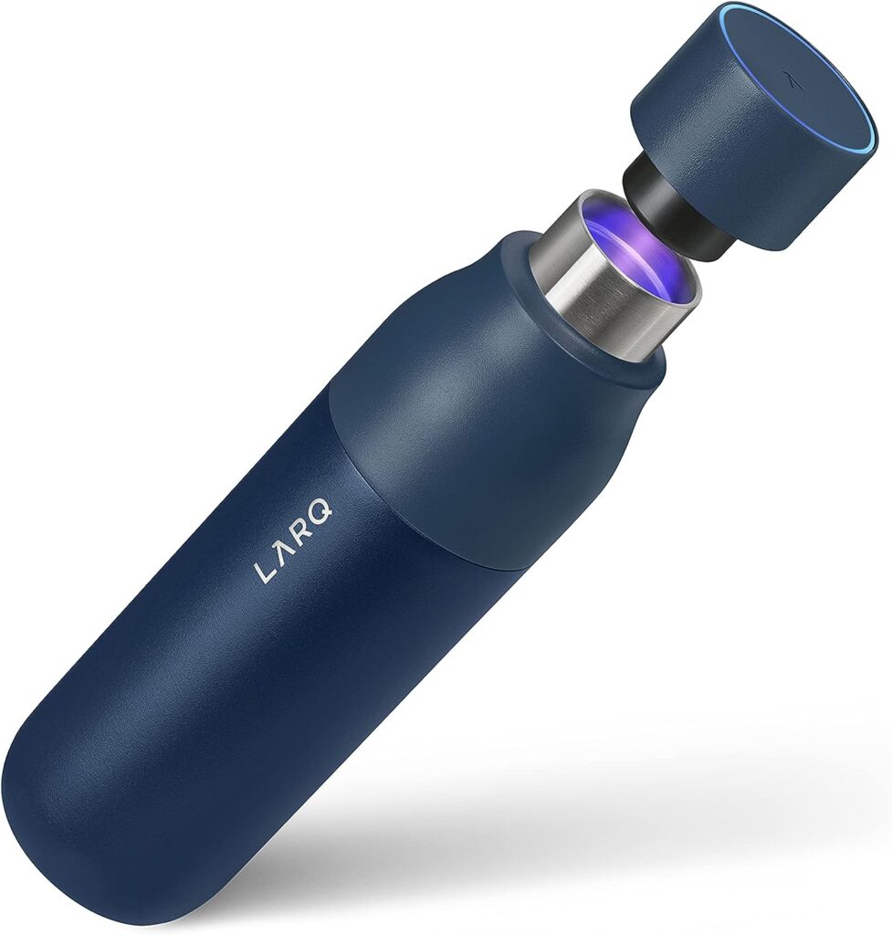 LARQ Bottle PureVis 17 oz - Self-Cleaning and Insulated Stainless Steel Water Bottle with UV Water Purifier and Award-winning Design | Reusable & Travel Friendly, Monaco Blue