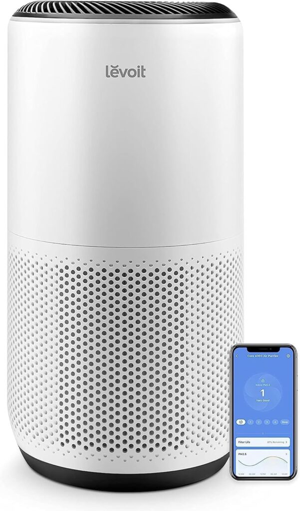 LEVOIT Air Purifiers for Home Large Room Up to 1980 Ft² in 1 Hr With Air Quality Monitor, Smart WiFi and Auto Mode, 3-in-1 Filter Captures Pet Allergies, Smoke, Dust, Core 400S/Core 400S-P, White