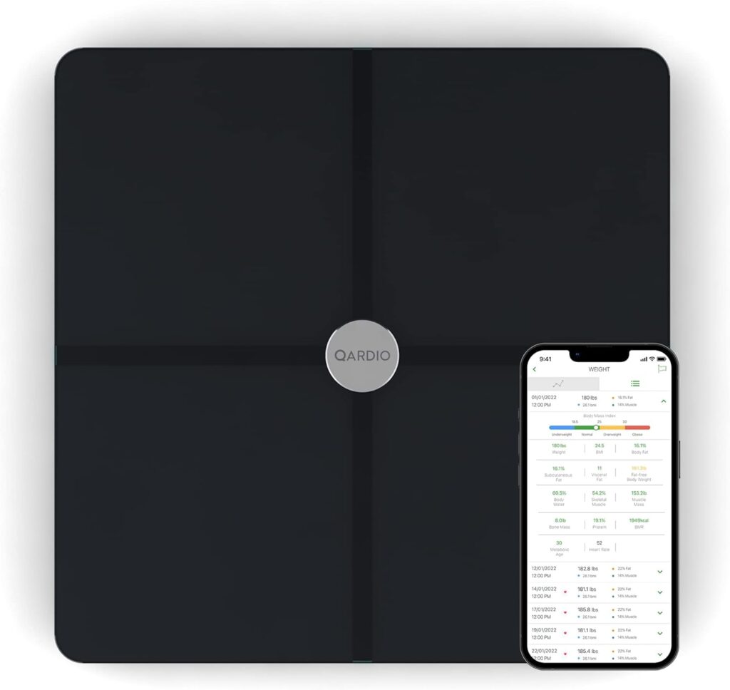 QardioBase X Smart WiFi Scale and Full Body Composition 12 Fitness Indicators Analyzer. App-Enabled for iOS, Android, iPad, Apple Health. Athlete, Pregnancy and Multi-User Modes.