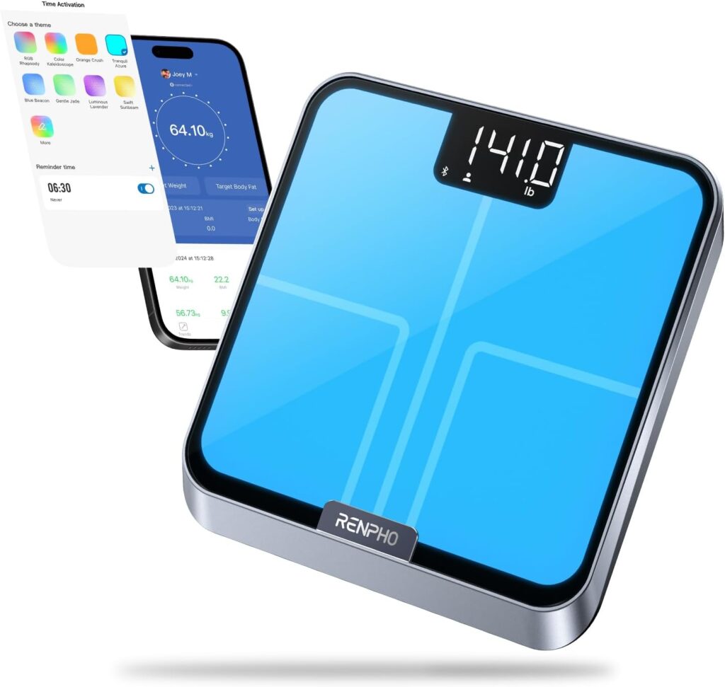 RENPHO Smart Scale for Body Weight, Digital Bathroom Scale with Customizable Lighting Colors, BMI Weighing Scale, Bluetooth Body Fat Scale, Rechargeable 13 Body Composition Monitor, Elis Chroma, 400lb