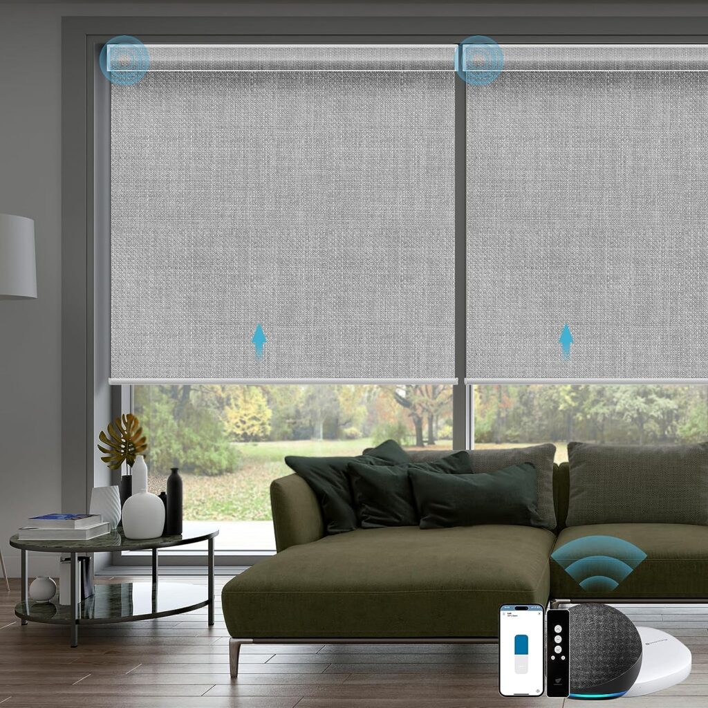 SmartWings Motorized Smart Blinds with Remote, Automatic Blackout Roller Shade Work with Alexa Homekit Thread Google Z-Wave, Electric Blind for Window, Custom Widths from 16" to 110", Vigor Pape Grey