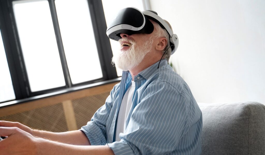 Grandparent learning to use technology 
 for Memory Enhancement with Virtual Reality