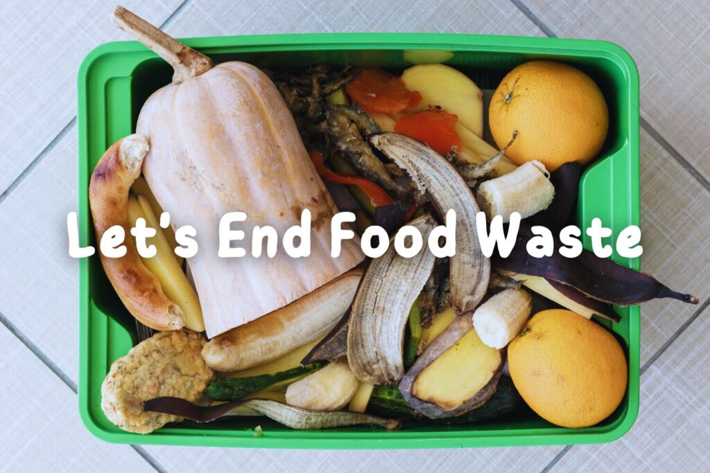 Kitchen gadgets to Eliminate Food Waste - Top view recycling bin with organic vegetables